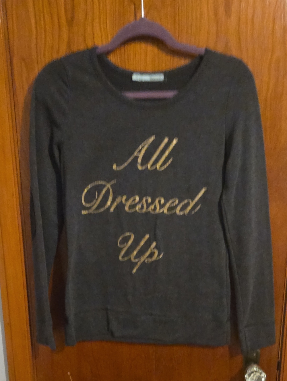Maurices Charcoal Gray Crewneck Sweater with Gold Script
